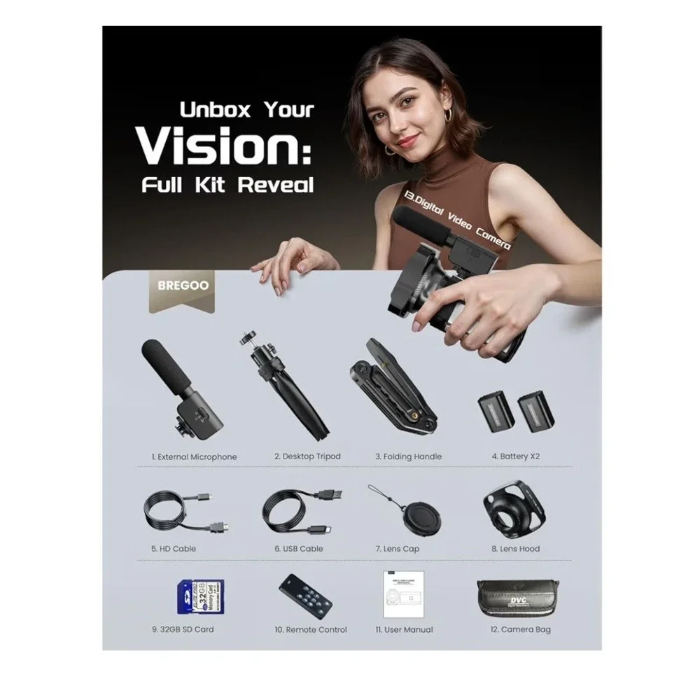 5K Video Camera Camcorder, UHD‎ 64MP Vlogging Camera for YouTube with 3